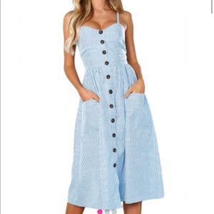 Blue and White Striped Midi Dress